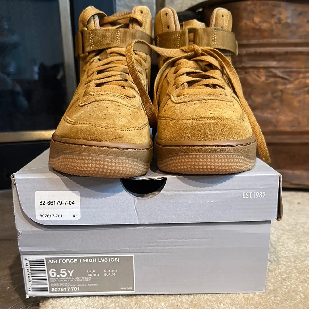 Nike Air Force 1 High Tops in Mustard Suede (Size 6.5Y) - Picture 5 of 17